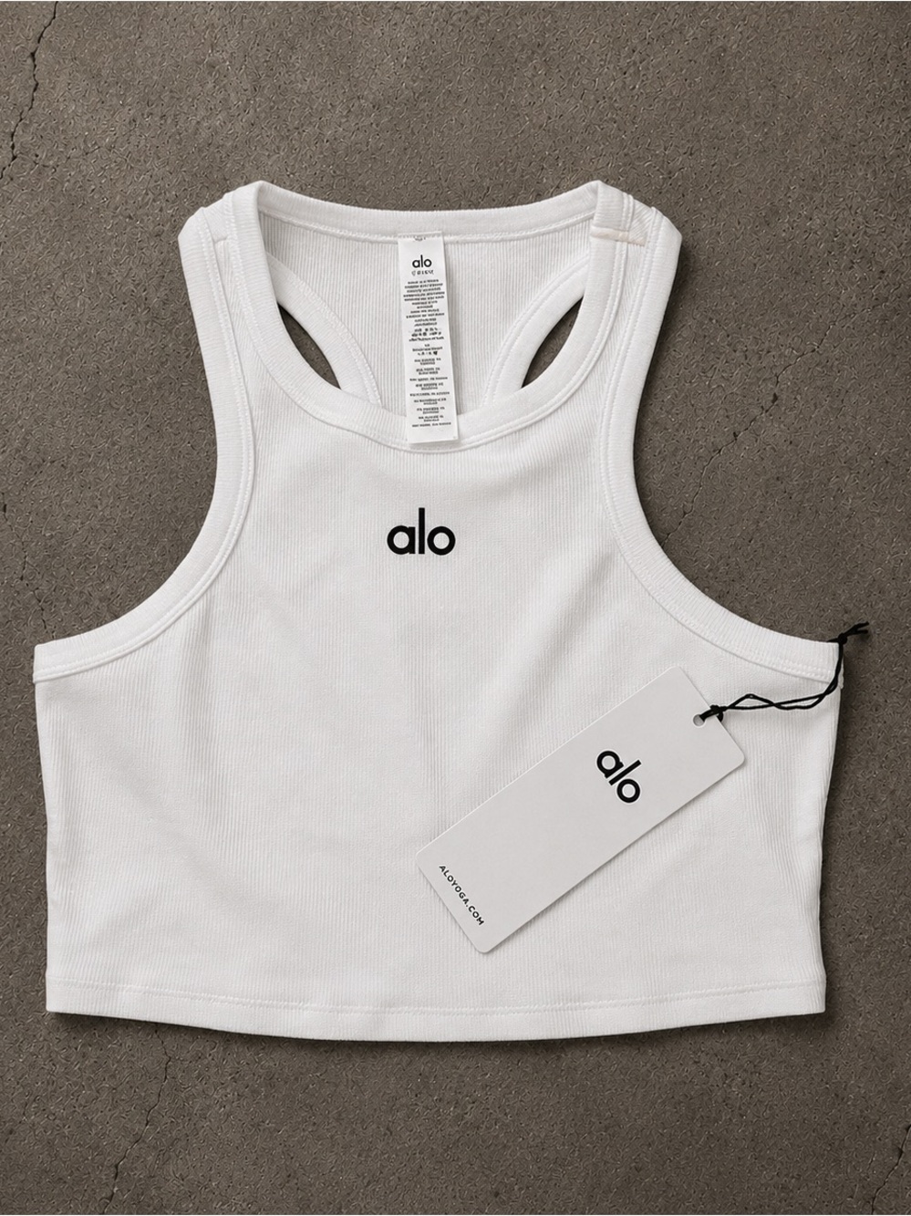 Alo Aspire Women's White Ribbed Racerback Cropped Tank NWT
